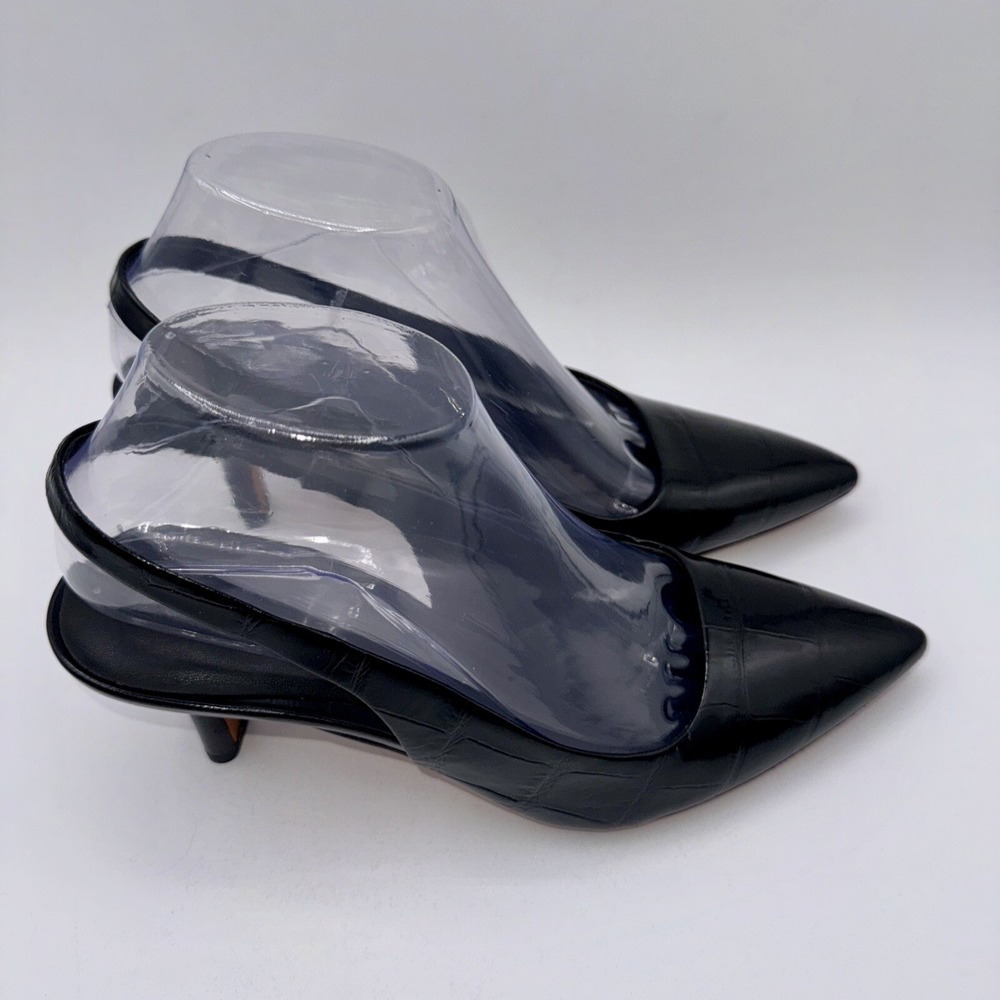 Vince. Patrice Pumps Women's Size 7.5 Crocodile Embossed Black Leather - Picture 5 of 13